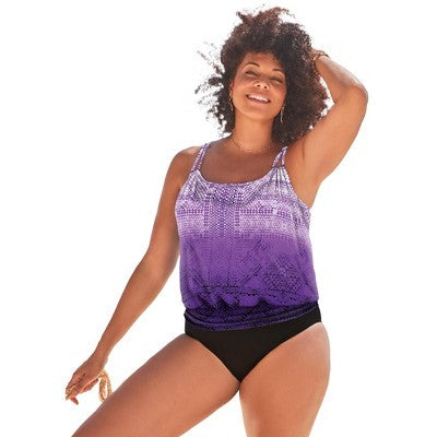 Swimsuits For All Women’s Plus Size Loop Blouson One Piece Swimsuit