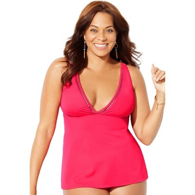 Swimsuits For All Women’s Plus Size Plunge Flared Tankini Top