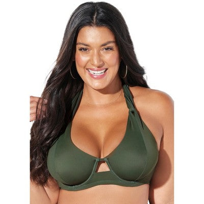 Swimsuits For All Women’s Plus Size Loop Strap Underwire Halter Bikini Top