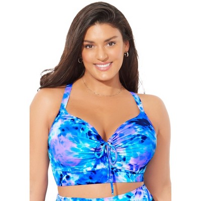 Swimsuits For All Women’s Plus Size Bra Sized Tie Front Longline Underwire Bikini Top