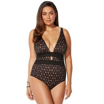 Swimsuits For All Women’s Plus Size Lace Plunge One Piece Swimsuit
