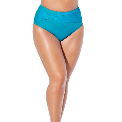 Swimsuits For All Women’s Plus Size Side Knot Drape Overlay High Waist Bikini Brief