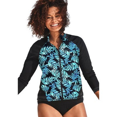 Swimsuits For All Women’s Plus Size Chlorine Resistant Zip Front Long Sleeve Swim Shirt