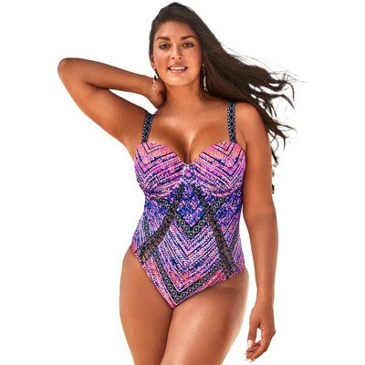 Swimsuits For All Women’s Plus Size Macrame Underwire One Piece Swimsuit