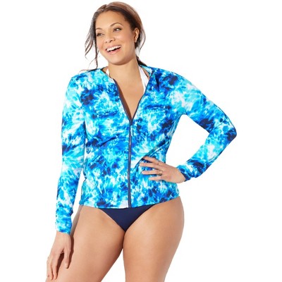 Swimsuits For All Women’s Plus Size Chlorine Resistant Zip Up Swim Shirt