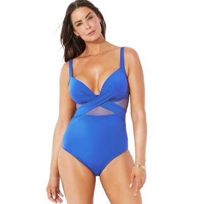 Swimsuits For All Women’s Plus Size Cut Out Mesh Underwire One Piece Swimsuit