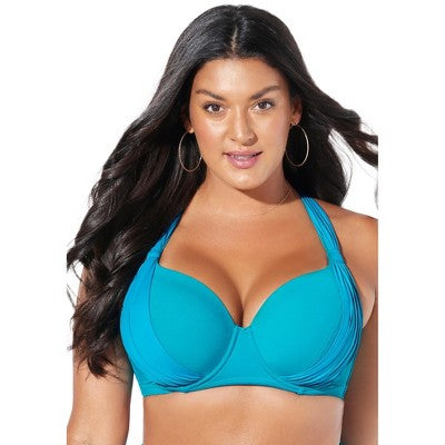 Swimsuits For All Women’s Plus Size Bra Sized Drape Front Underwire Bikini Top