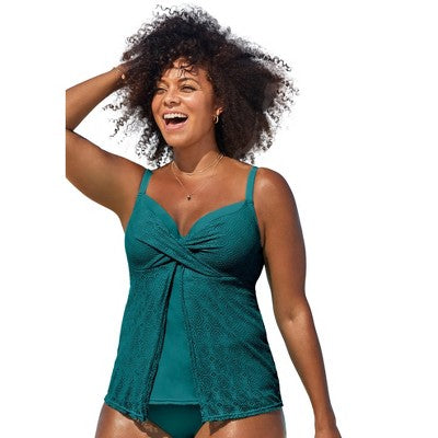 Swimsuits For All Women’s Plus Size Faux Flyaway Crochet Underwire Tankini Top