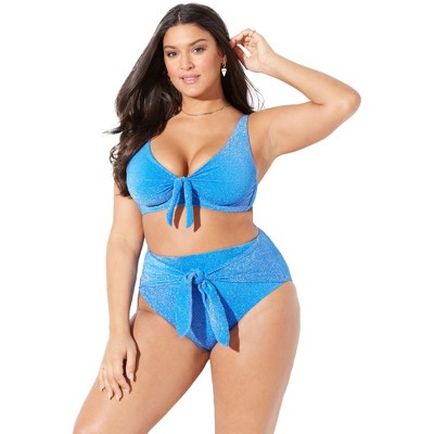 Swimsuits For All Women’s Plus Size Shimmer Tie Front Underwire Bikini Top