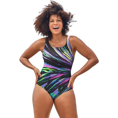 Swimsuits For All Women’s Plus Size Chlorine Resistant Crossback One Piece Swimsuit