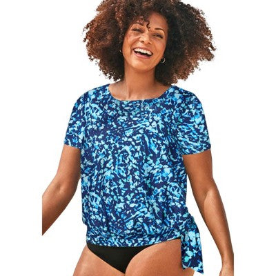 Swimsuits For All Women’s Plus Size Chlorine Resistant Blouson Swim Tee