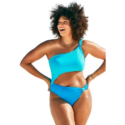 Swimsuits For All Women’s Plus Size Adjustable One Shoulder One Piece