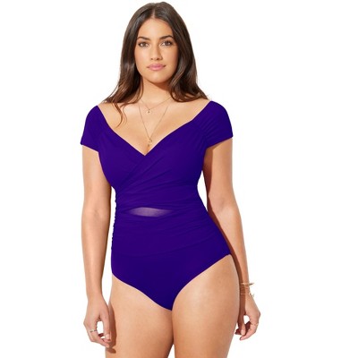 Swimsuits For All Women’s Plus Size Cap Sleeve Cut Out One Piece Swimsuit