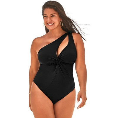 Swimsuits For All Women’s Plus Size Twist One Shoulder Adjustable Strap One Piece Swimsuit