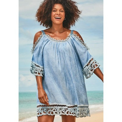 Swimsuits For All Women’s Plus Size Vera Crochet Cold Shoulder Cover Up Dress