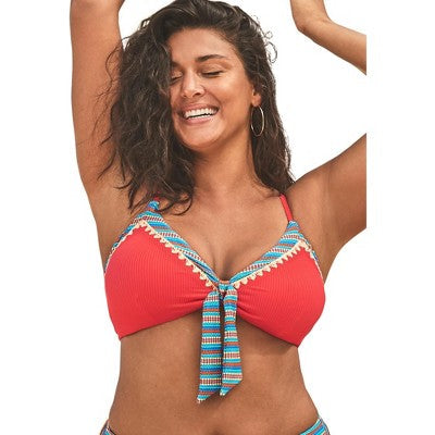 Swimsuits For All Women’s Plus Size Mentor Tie Front Ribbed Bikini Top