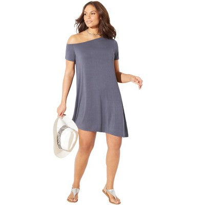 Swimsuits For All Women’s Plus Size Asymmetrical Off The Shoulder Dress