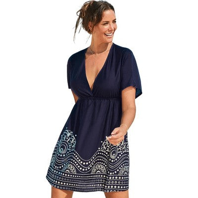 Swimsuits For All Women’s Plus Size Kate V-Neck Cover Up Dress