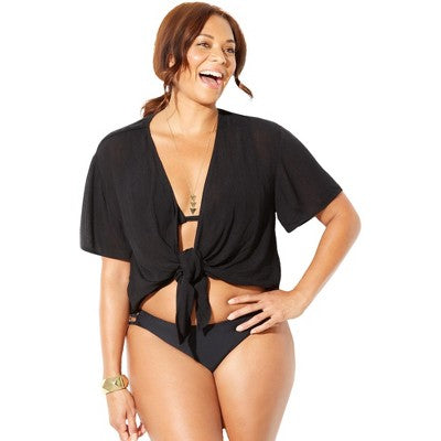 Swimsuits For All Women’s Plus Size Sophia Tie Front Crinkle Crop Top