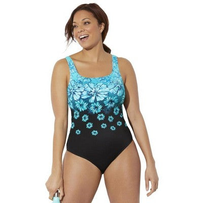 Swimsuits For All Women’s Plus Size Chlorine Resistant Tank One Piece Swimsuit