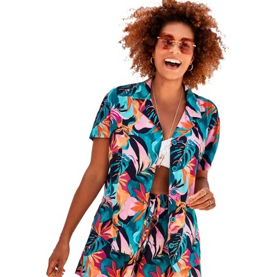 Swimsuits For All Women’s Plus Size Button Front Beach Shirt