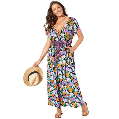 Swimsuits For All Women’s Plus Size Stephanie V-Neck Cover Up Maxi Dress