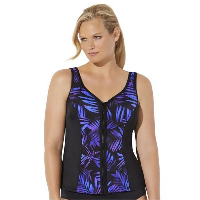  Swimsuits For All Women’s Plus Size Chlorine Resistant Sweetheart Zip Front Tankini Top