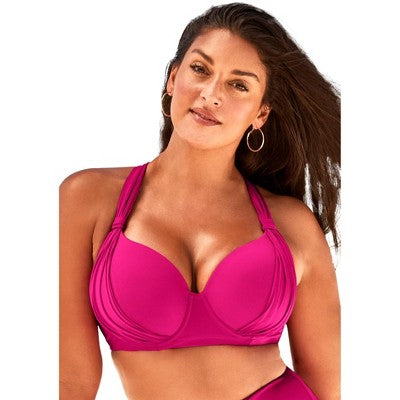  Swimsuits For All Women’s Plus Size Bra Sized Drape Front Underwire Bikini Top