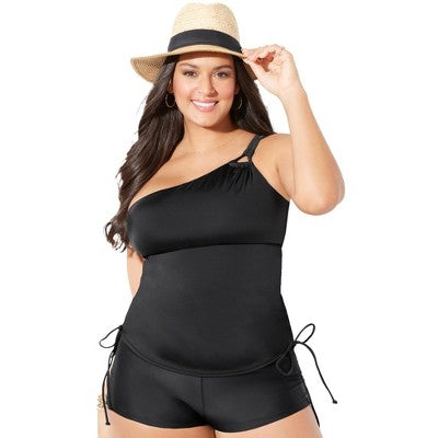  Swimsuits For All Women’s Plus Size Adjustable One Shoulder Tankini Top