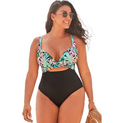  Swimsuits For All Women’s Plus Size Cut Out Underwire One Piece Swimsuit