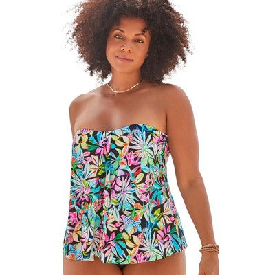  Swimsuits For All Women’s Plus Size Flyaway Bandeau Tankini Top
