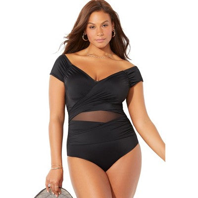  Swimsuits For All Women’s Plus Size Cap Sleeve Cut Out One Piece Swimsuit