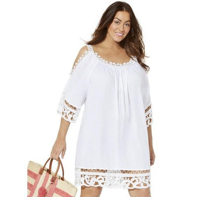  Swimsuits For All Women’s Plus Size Vera Crochet Cold Shoulder Cover Up Dress