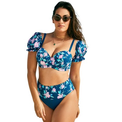  Swimsuits For All Women’s Plus Size Puff Sleeve Underwire Bikini Top