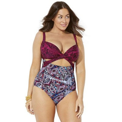  Swimsuits For All Women’s Plus Size Cut Out Underwire One Piece Swimsuit