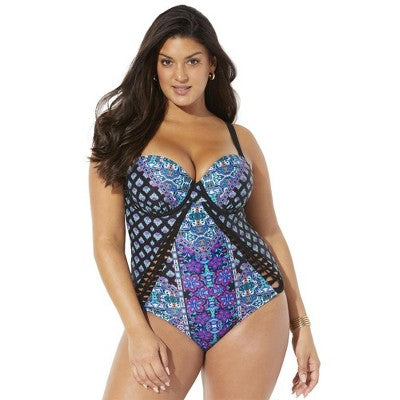  Swimsuits For All Women’s Plus Size Macrame Underwire One Piece Swimsuit