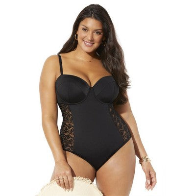  Swimsuits For All Women’s Plus Size Crochet Underwire One Piece Swimsuit
