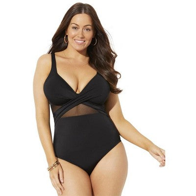  Swimsuits For All Women’s Plus Size Cut Out Mesh Underwire One Piece Swimsuit