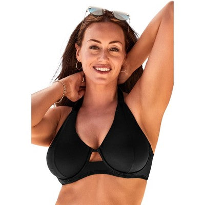  Swimsuits For All Women’s Plus Size Loop Strap Underwire Halter Bikini Top