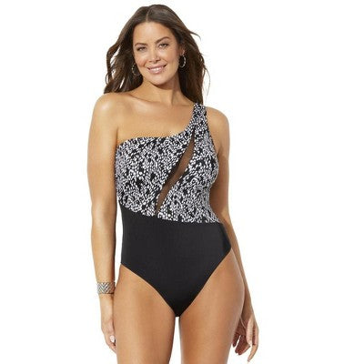  Swimsuits For All Women’s Plus Size One Shoulder Mesh One Piece Swimsuit
