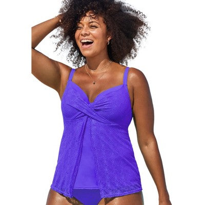  Swimsuits For All Women’s Plus Size Faux Flyaway Crochet Underwire Tankini Top
