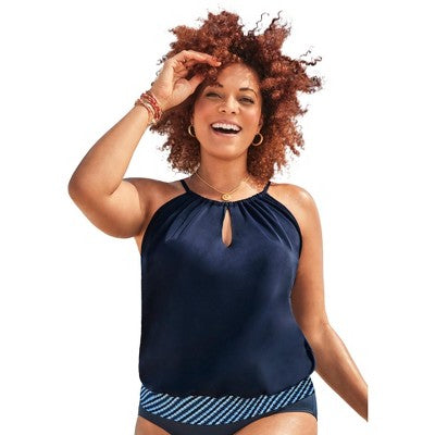  Swimsuits For All Women’s Plus Size High Neck Blouson Tankini Top