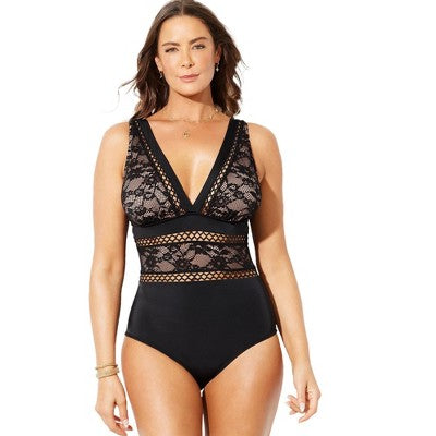  Swimsuits For All Women’s Plus Size Lace Lattice One Piece Swimsuit