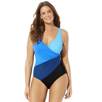  Swimsuits For All Women’s Plus Size Colorblock Surplice One Piece Swimsuit