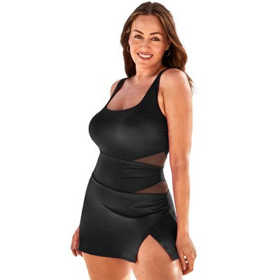  Swimsuits For All Women’s Plus Size Square Neck Mesh Cut Out Swimdress