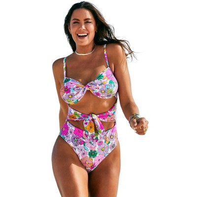  Swimsuits For All Women’s Plus Size Underwire Tie Front Bandeau One Piece