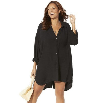  Swimsuits For All Women’s Plus Size Shea High-Low Button Front Cover Up Shirt