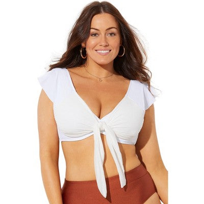  Swimsuits For All Women’s Plus Size Tie Front Cup Sized Cap Sleeve Underwire Bikini Top