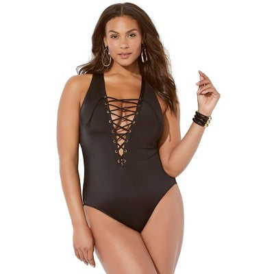  Swimsuits For All Women’s Plus Size Lace Up One Piece Swimsuit