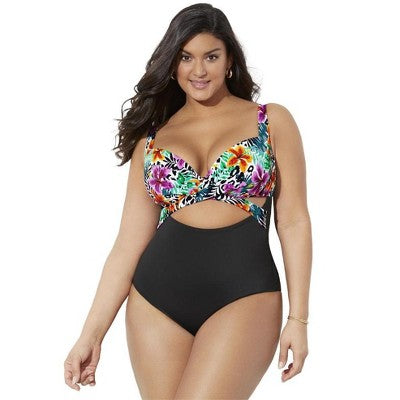  Swimsuits For All Women’s Plus Size Cut Out Underwire One Piece Swimsuit